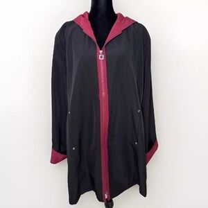Womens Jacket XL Misty Harbor Original Black Red Hood Lightweight Plus Size EUC